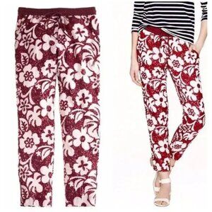 J. Crew Collection Sequin Hawaiian Tropical Print Pant Size 6 White/Maroon
